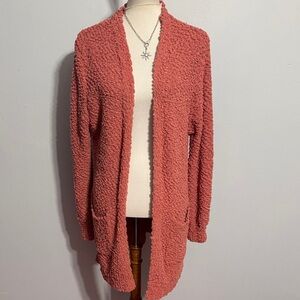 Zenana Outfitters Coral Rose Open-Front Popcorn Cardigan